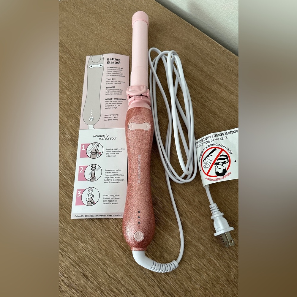 Beachwaver Pink Glitter B1 Rotating Curling Ceramic Hair Iron